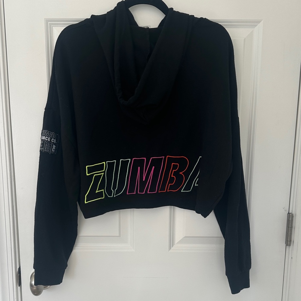 Zumba Black Cropped Hoodie with Neon Yellow Logo - Picture 3 of 5